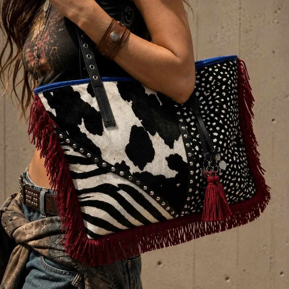 Asia Belluchi Made in Italy Leather & Calf Hair Fringe Tote Bag